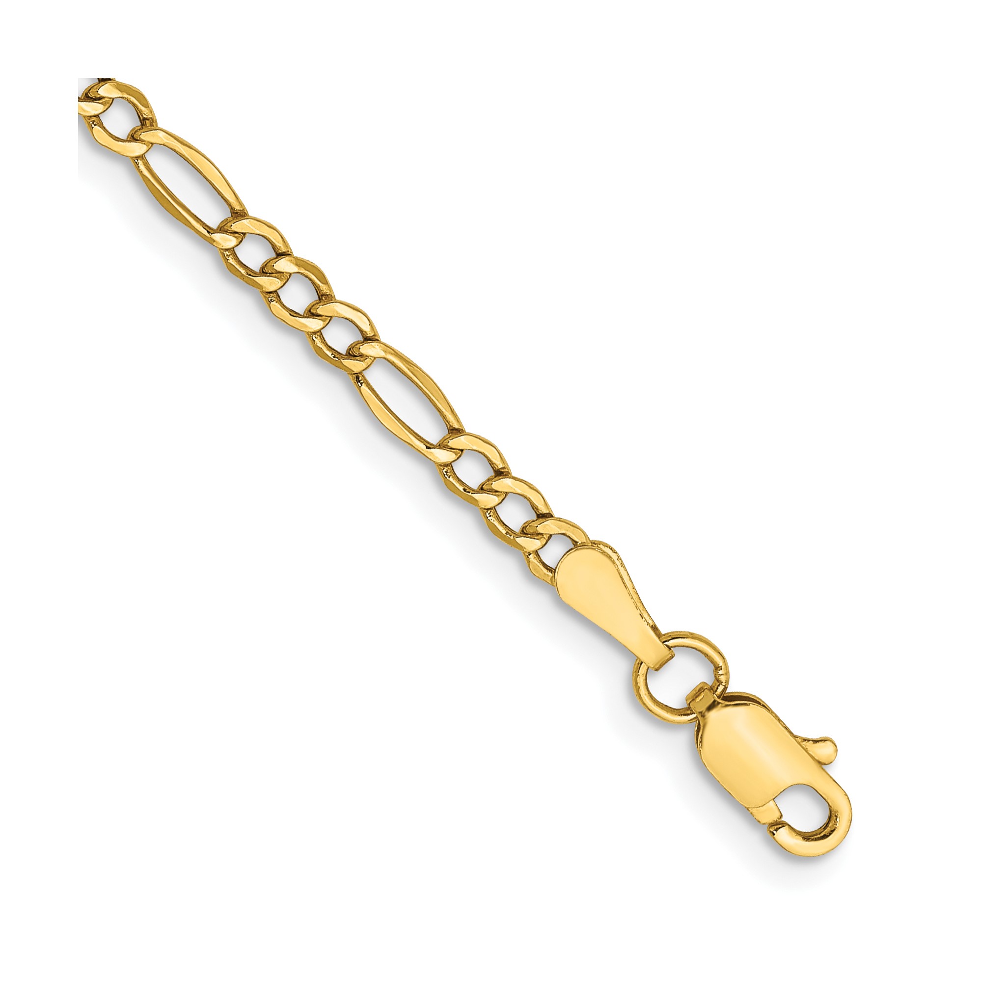 10K Yellow Gold Figaro Chain Anklet, 2.5 mm