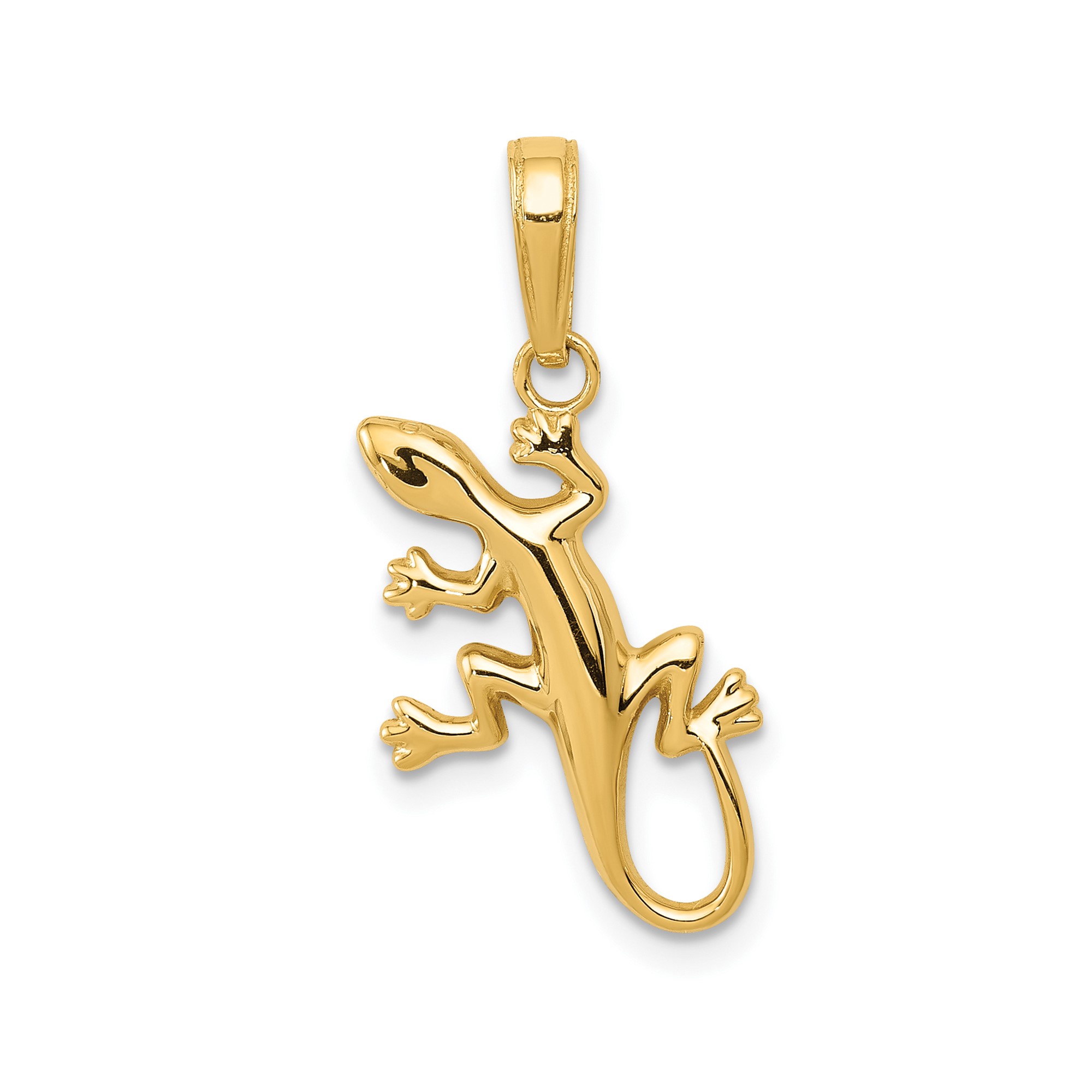 10k Yellow Gold Gecko Pendant Polished Lizard Design Unisex Animal Jewelry