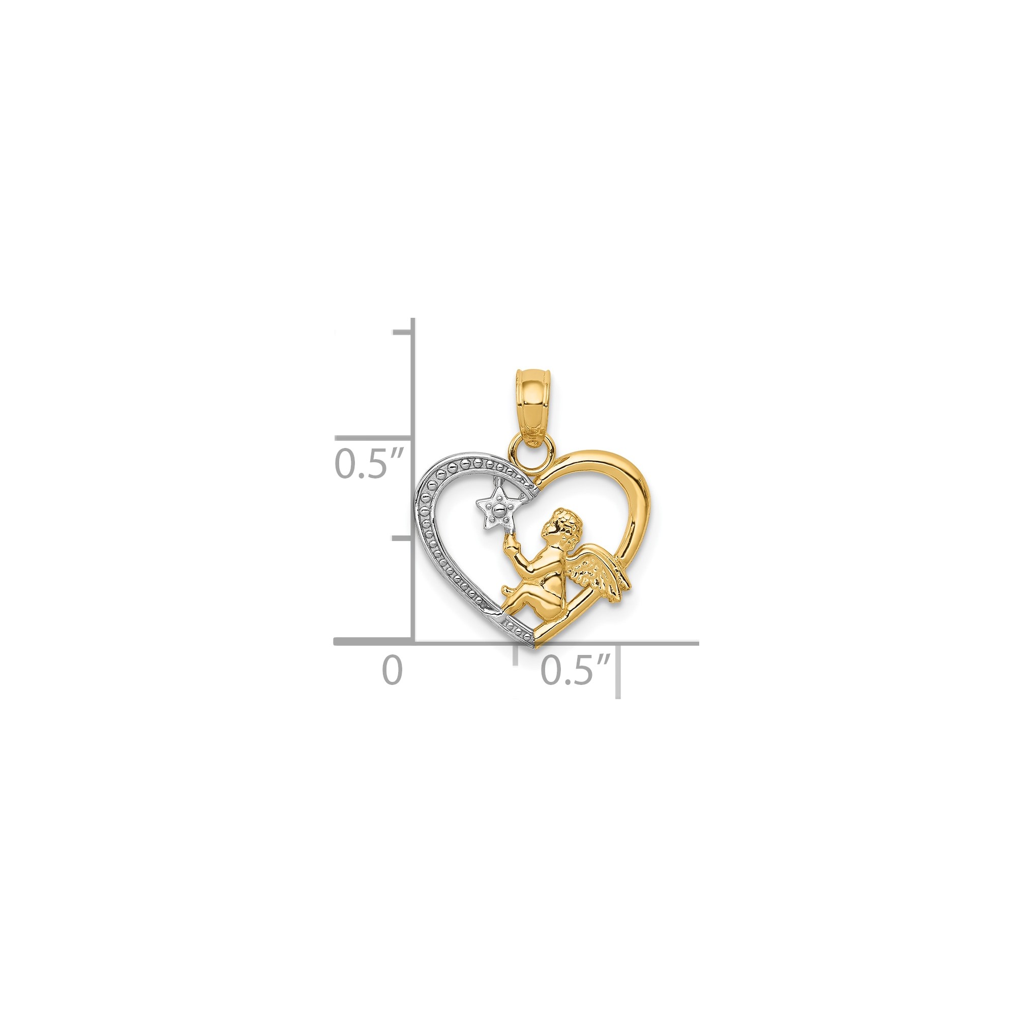 10k Yellow Gold Rhodium Heart Pendant Angel Cherub Star Christian