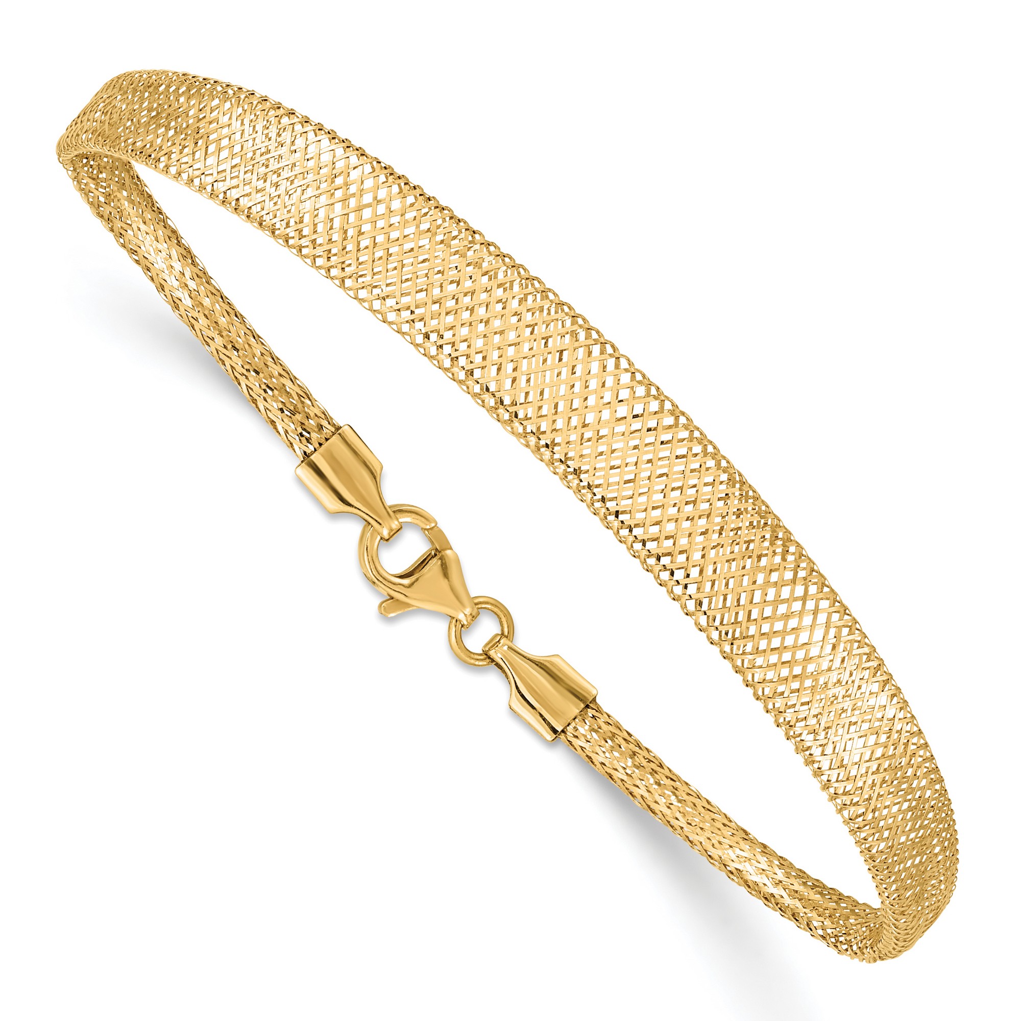 10k Yellow Gold 6.92mm Stretch Mesh Graduated Chain Bracelet
