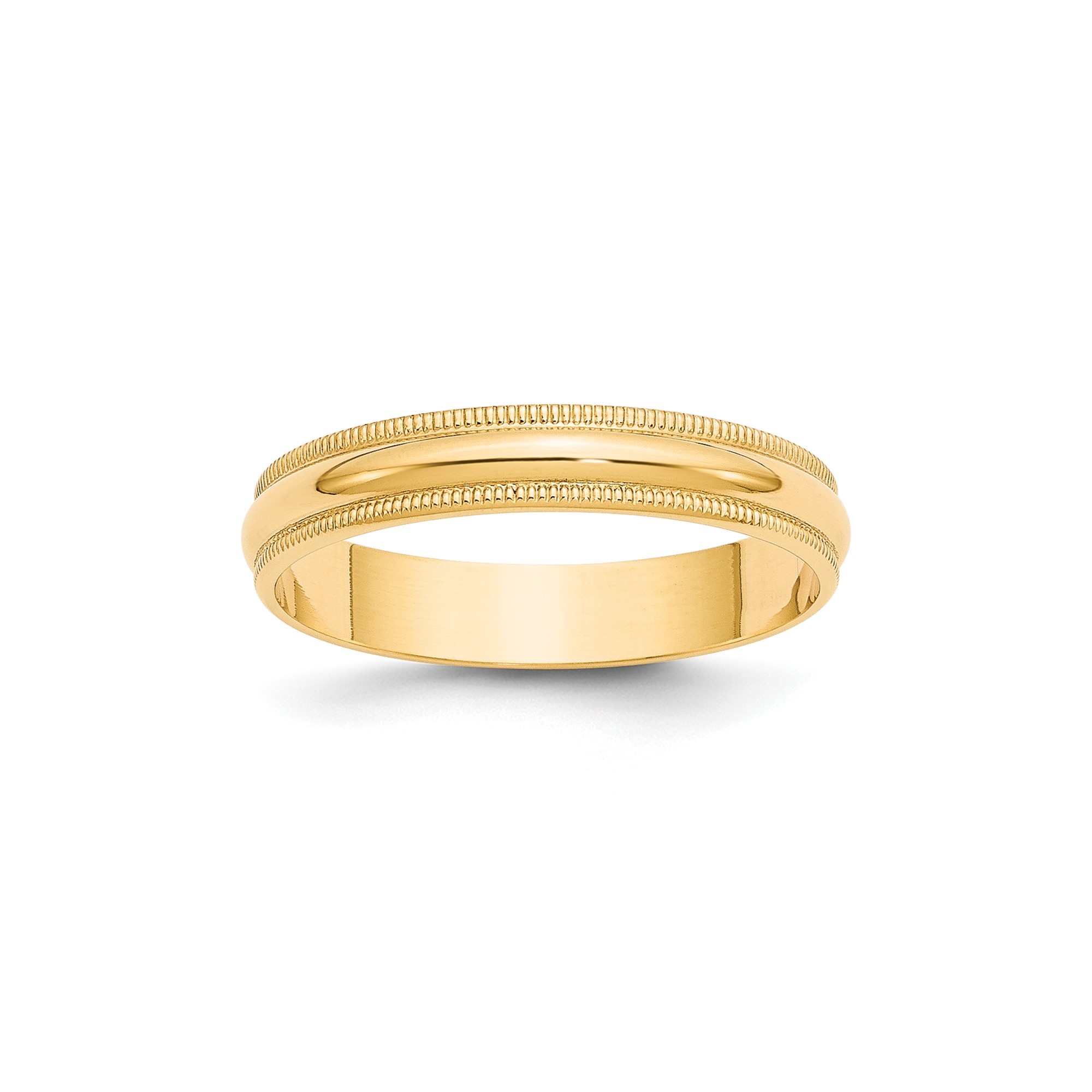 10K Yellow Gold Domed Half-Round Wedding Band With Milgrain Edge 4mm Comfort Fit