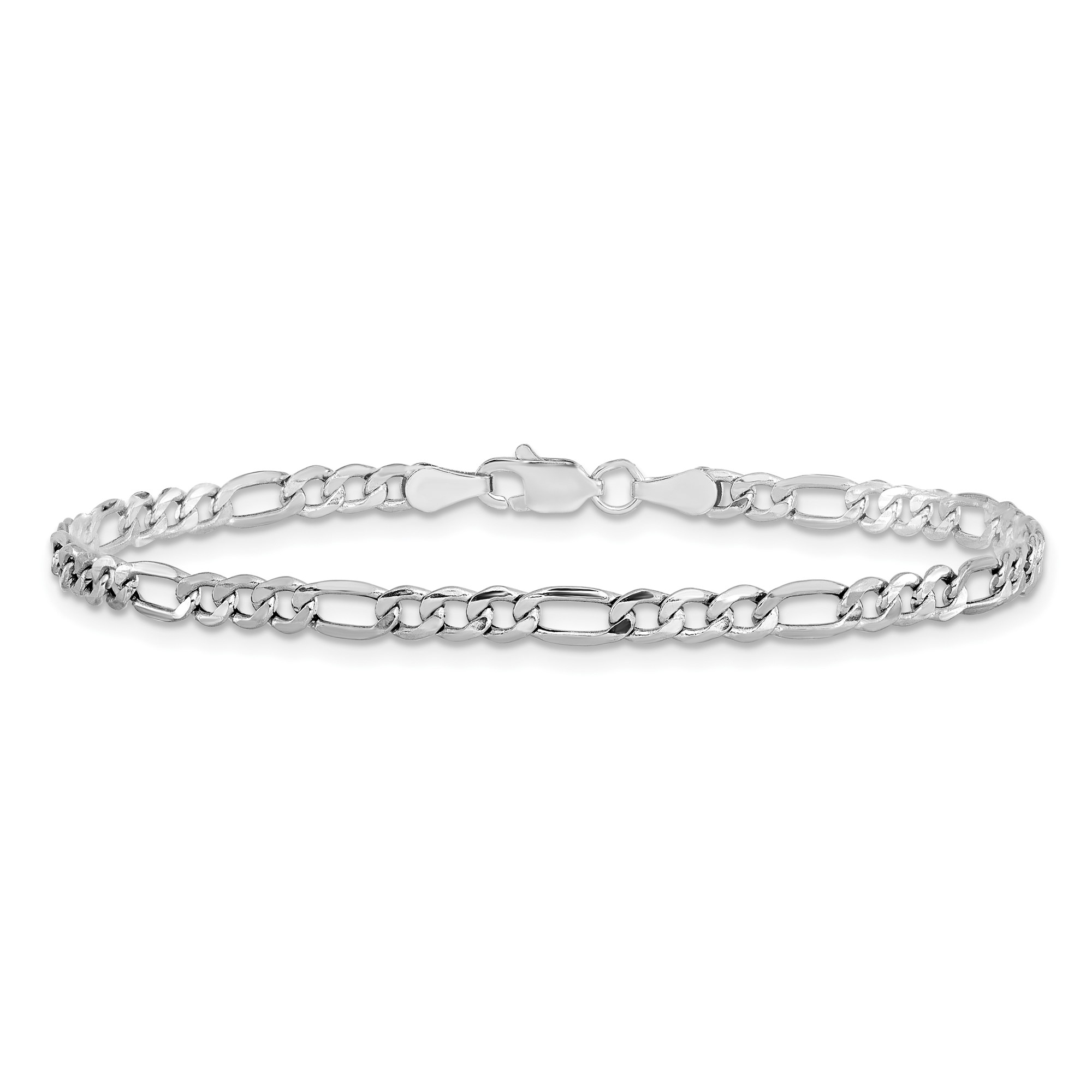 14K White Gold Figaro Chain Anklet, 3.5 mm