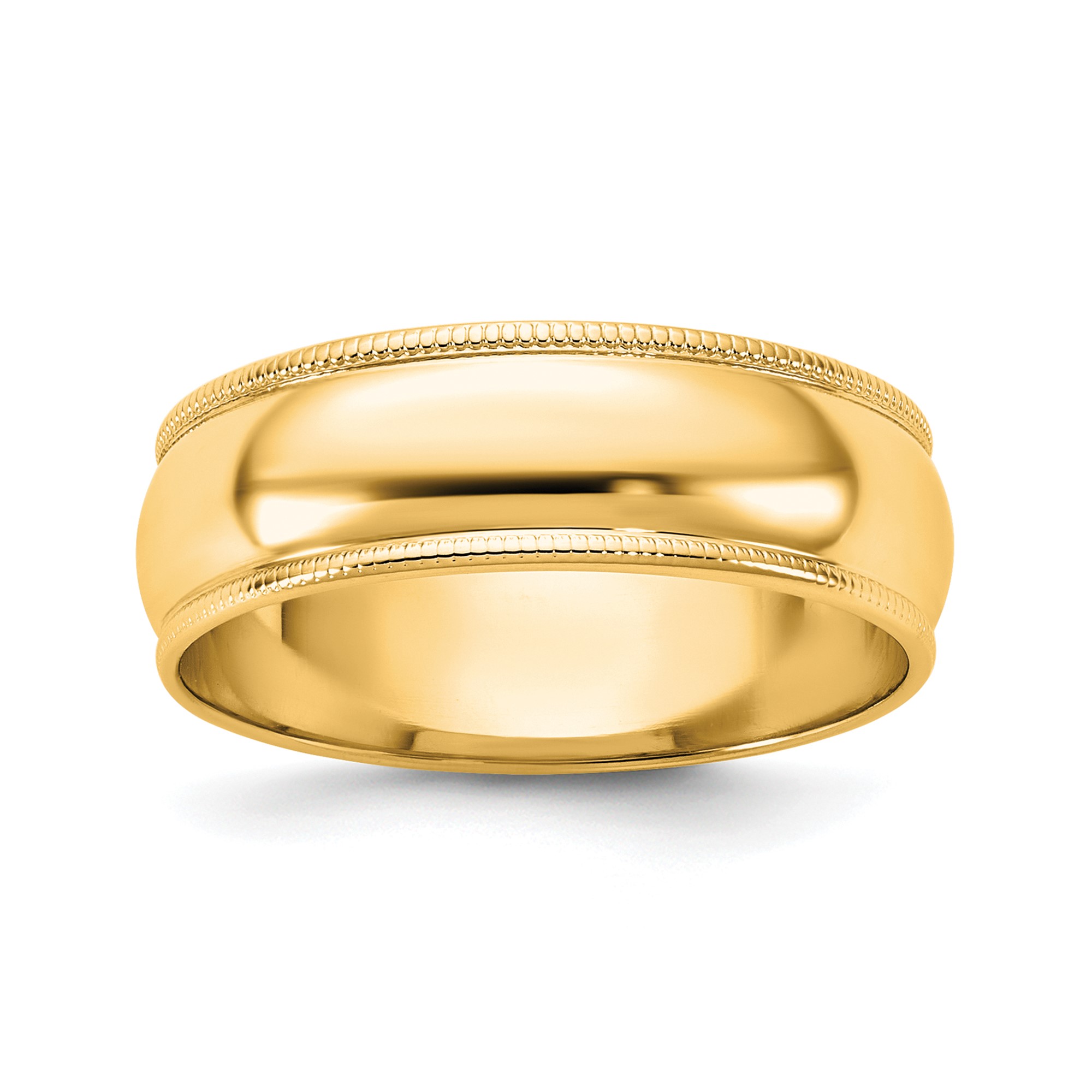 14K Yellow Gold Half-Round Wedding Band With Milgrain Edge, Lightweight 6mm