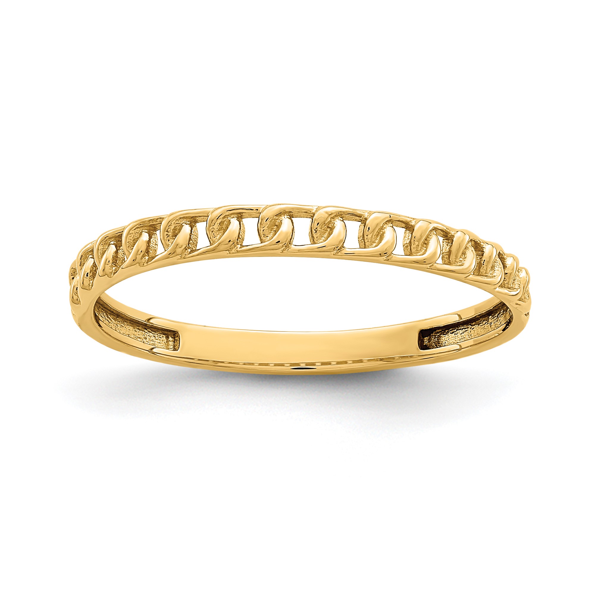 14K Yellow Gold Link Chain Design Band Ring, 1.8mm Width