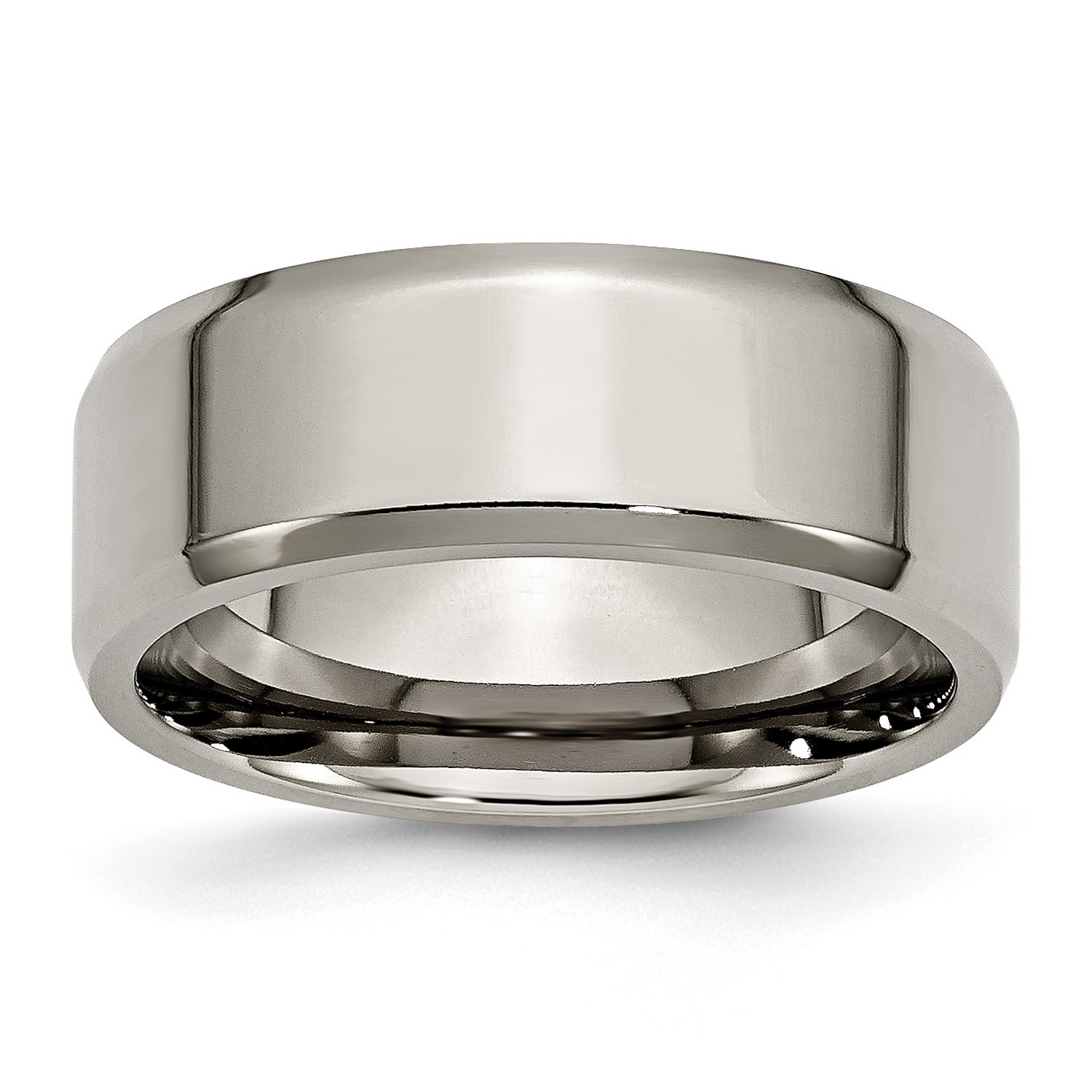 Mens 8mm Polished Titanium Beveled Edge Wedding Band Ring