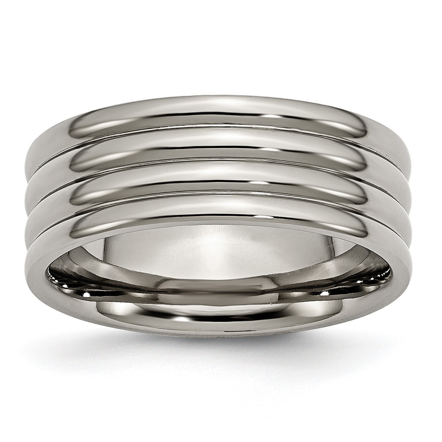 Mens 8mm Polished Titanium Grooved Wedding Band Ring