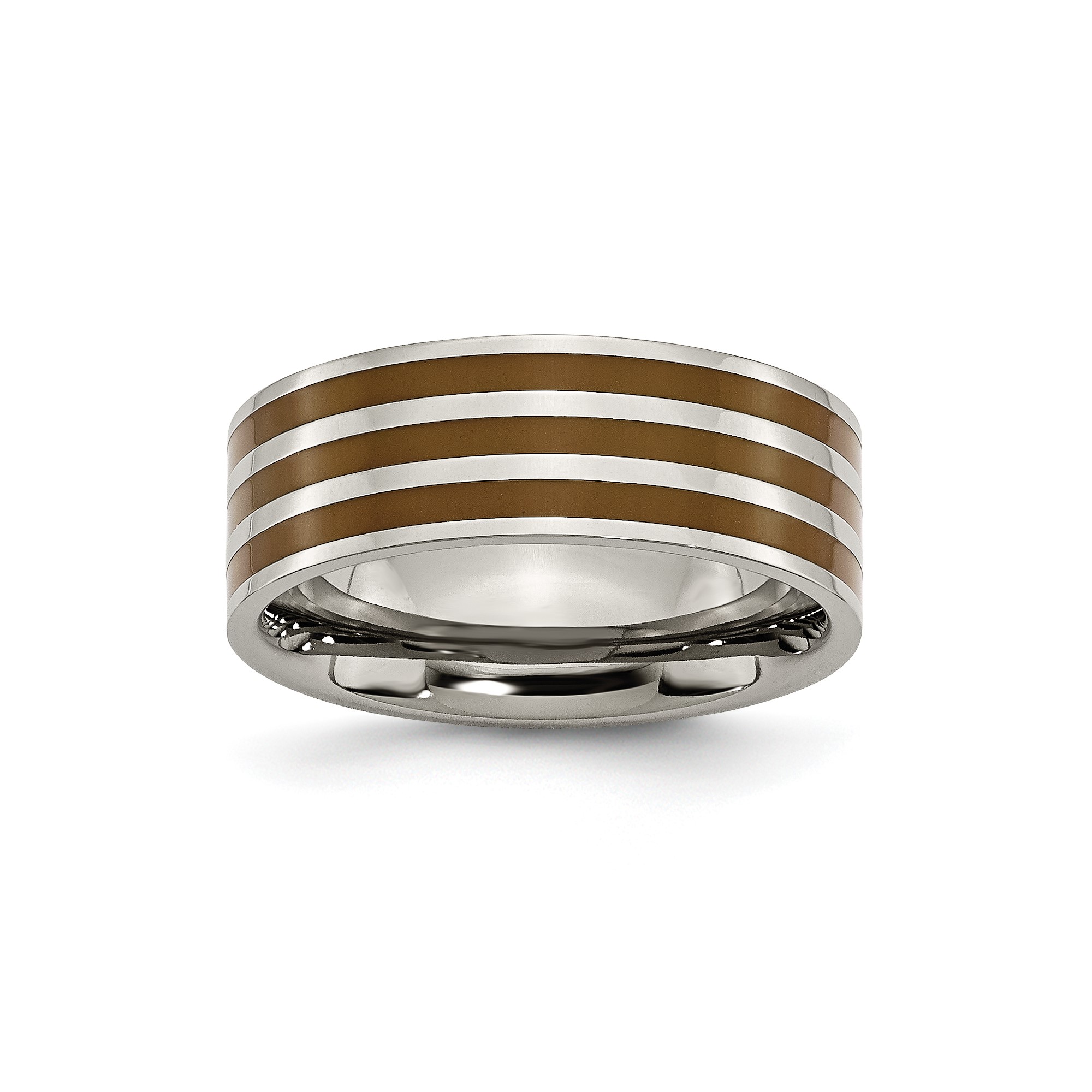 Mens 8mm Titanium Three Brown Enamel Wedding Band Rings Flat Edge Wedding Ban…