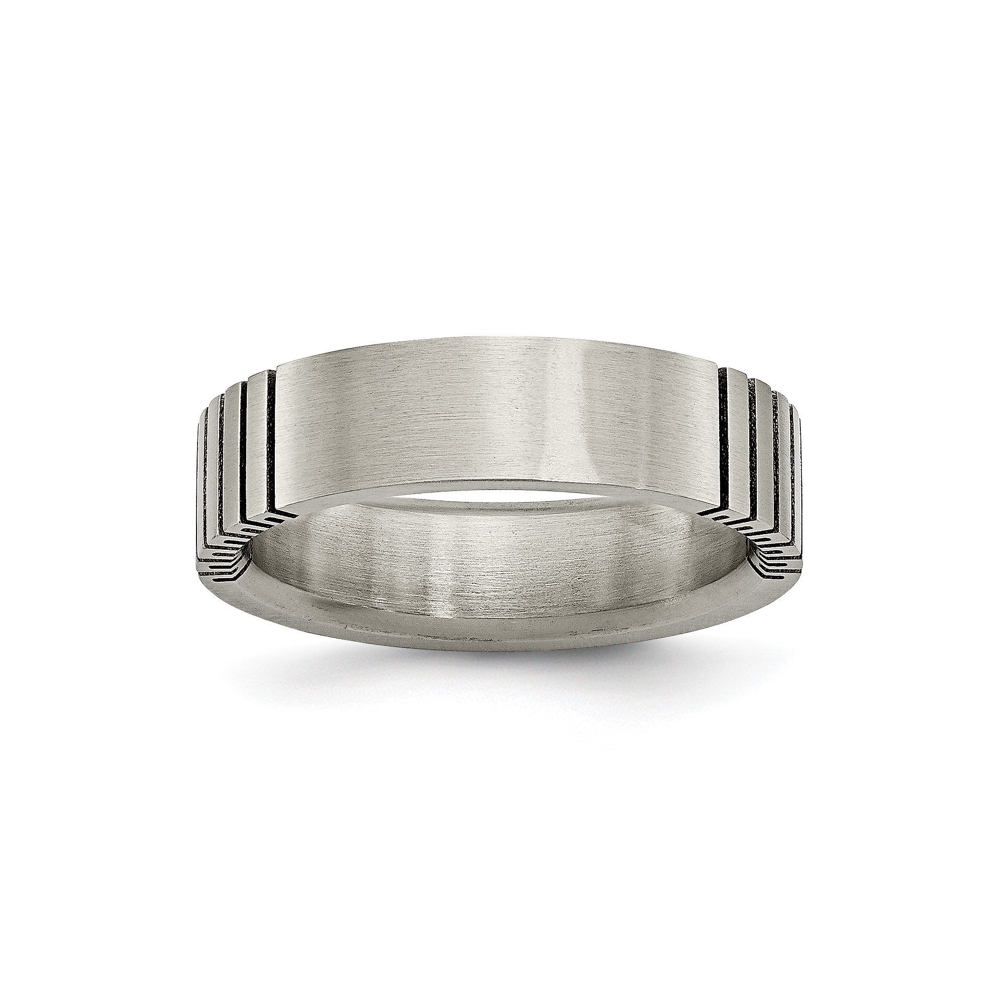 Mens 6mm Brushed Titanium Flat Edge Vertical Grooved Wedding Band Ring