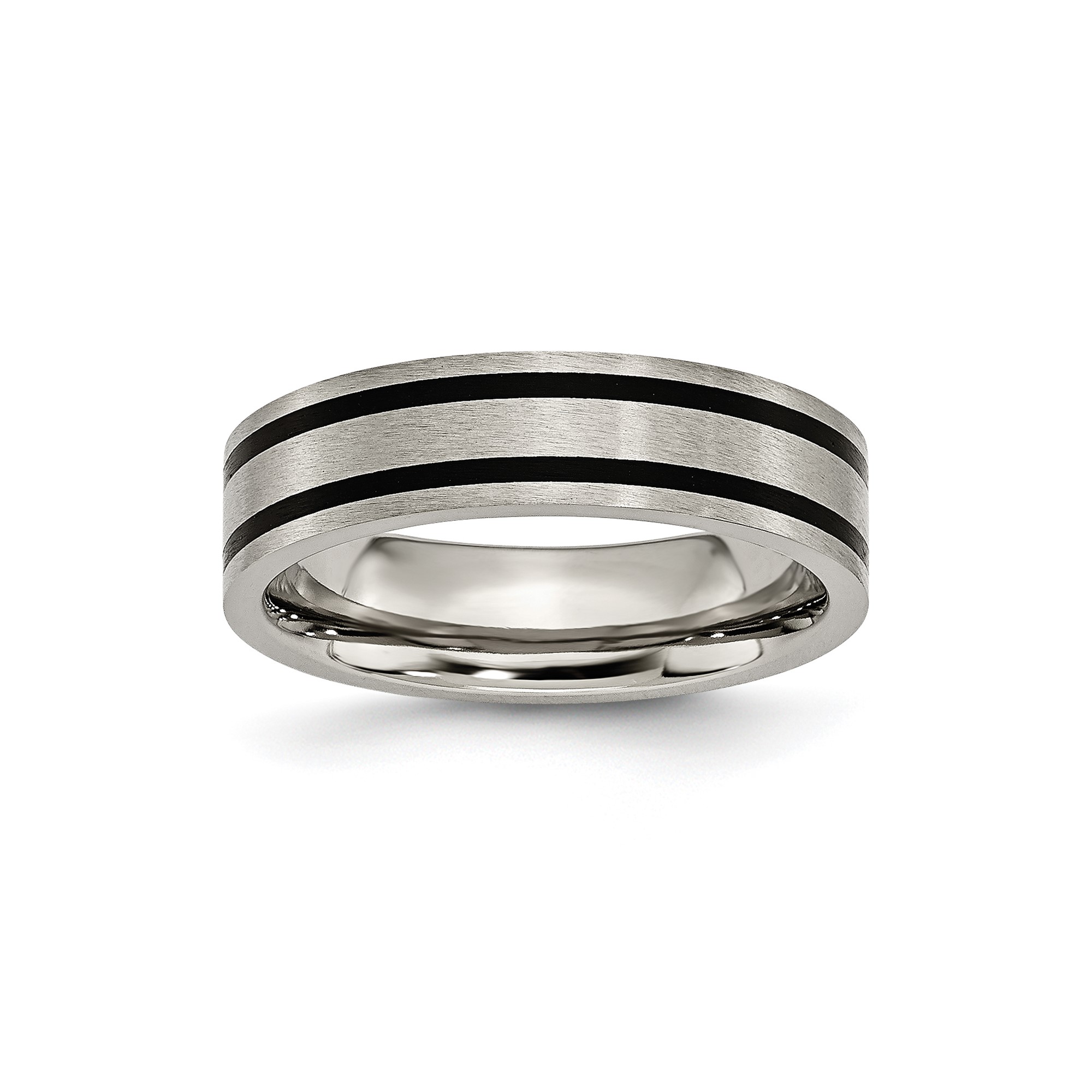 Mens 6mm Titanium Black Enameled Grooved Brushed Flat Edge Wedding Band Ring