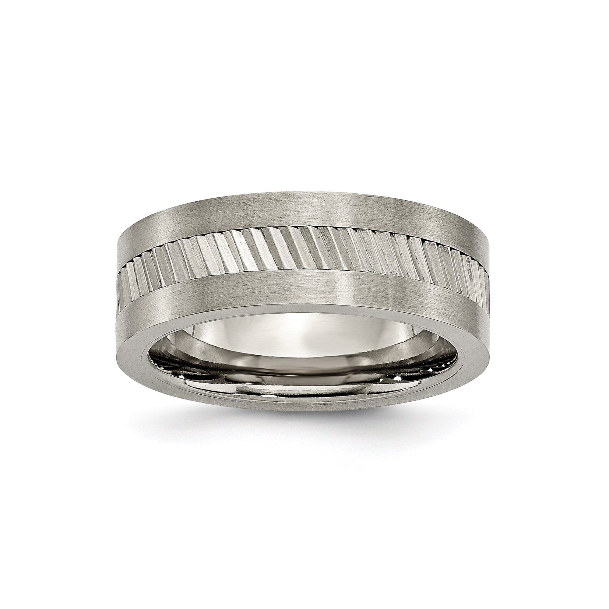Mens Titanium Sawtooth Design Flat Polished with Brushed Edge 8mm Wedding Ban…