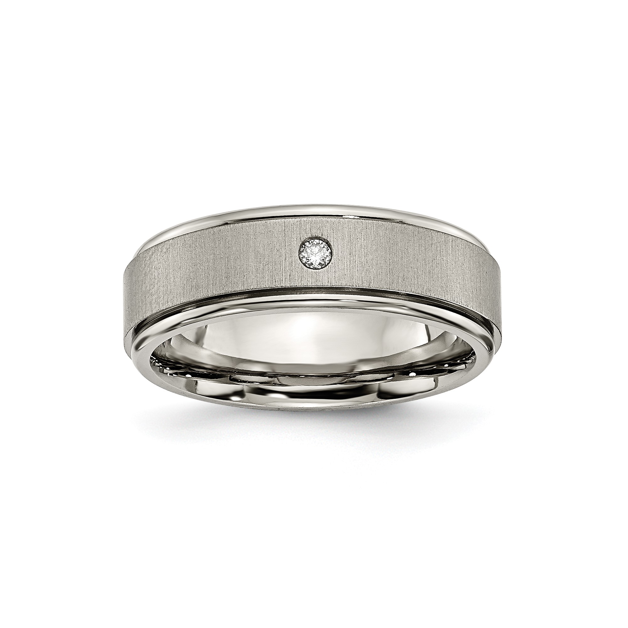 Chisel Titanium Brushed and Polished .05 Carat Diamond Rounded Edge 7mm Band