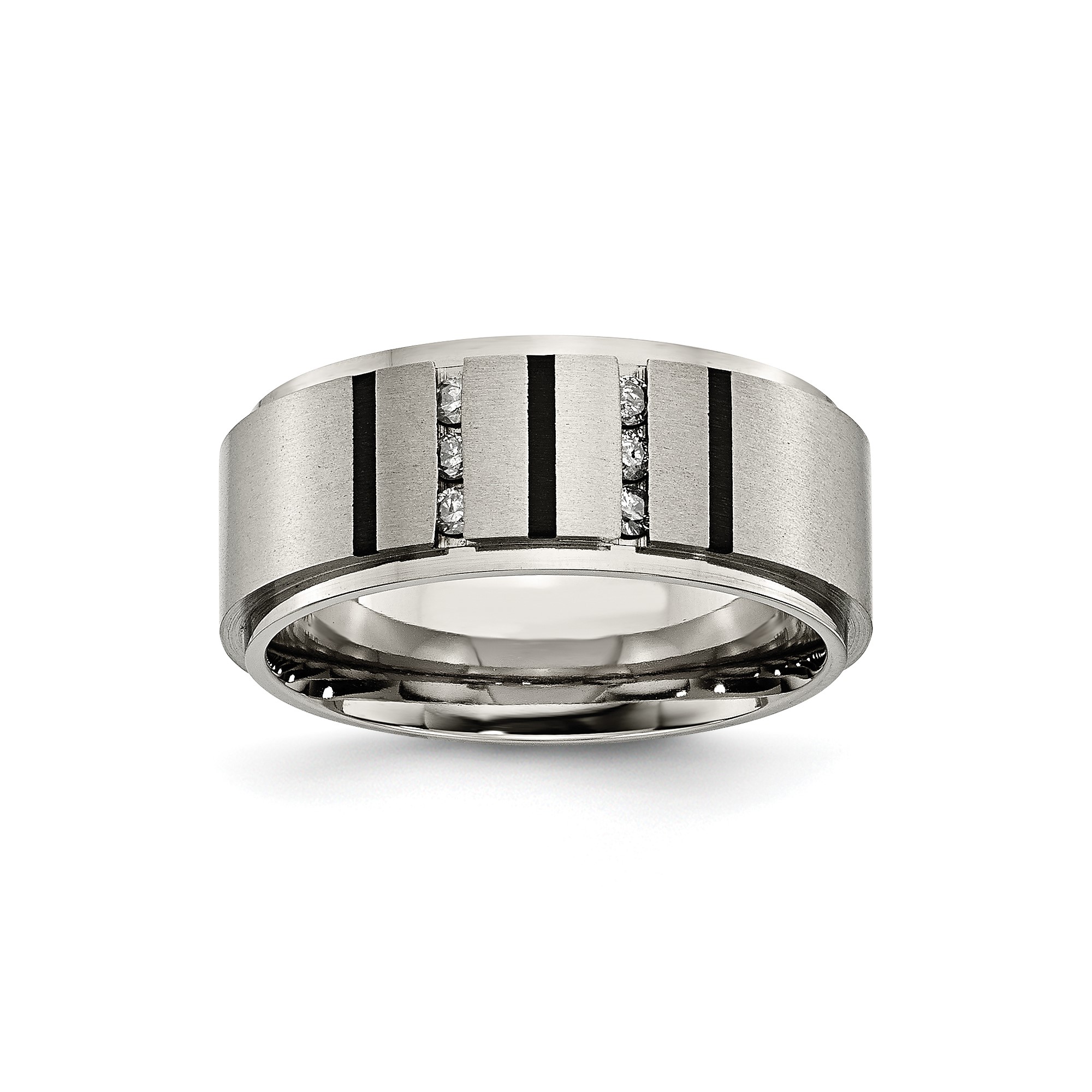 Chisel Titanium Brushed and Polished Black IP-plated 0.15 Carat Diamond 9mm Band