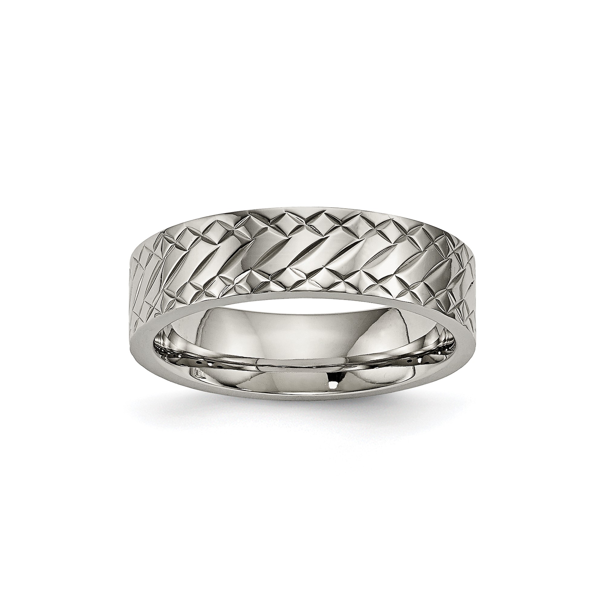 Mens 6mm Polished Titanium Textured Criss Cross Wedding Band Ring