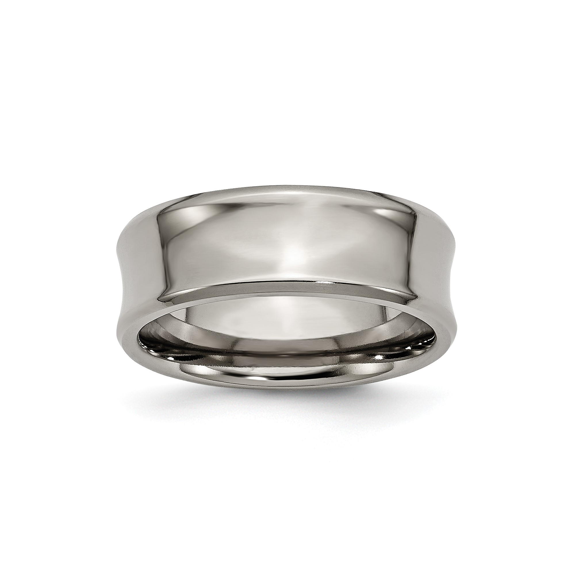 Mens 8mm Polished Titanium Concave Beveled Edge Wedding Band Ring