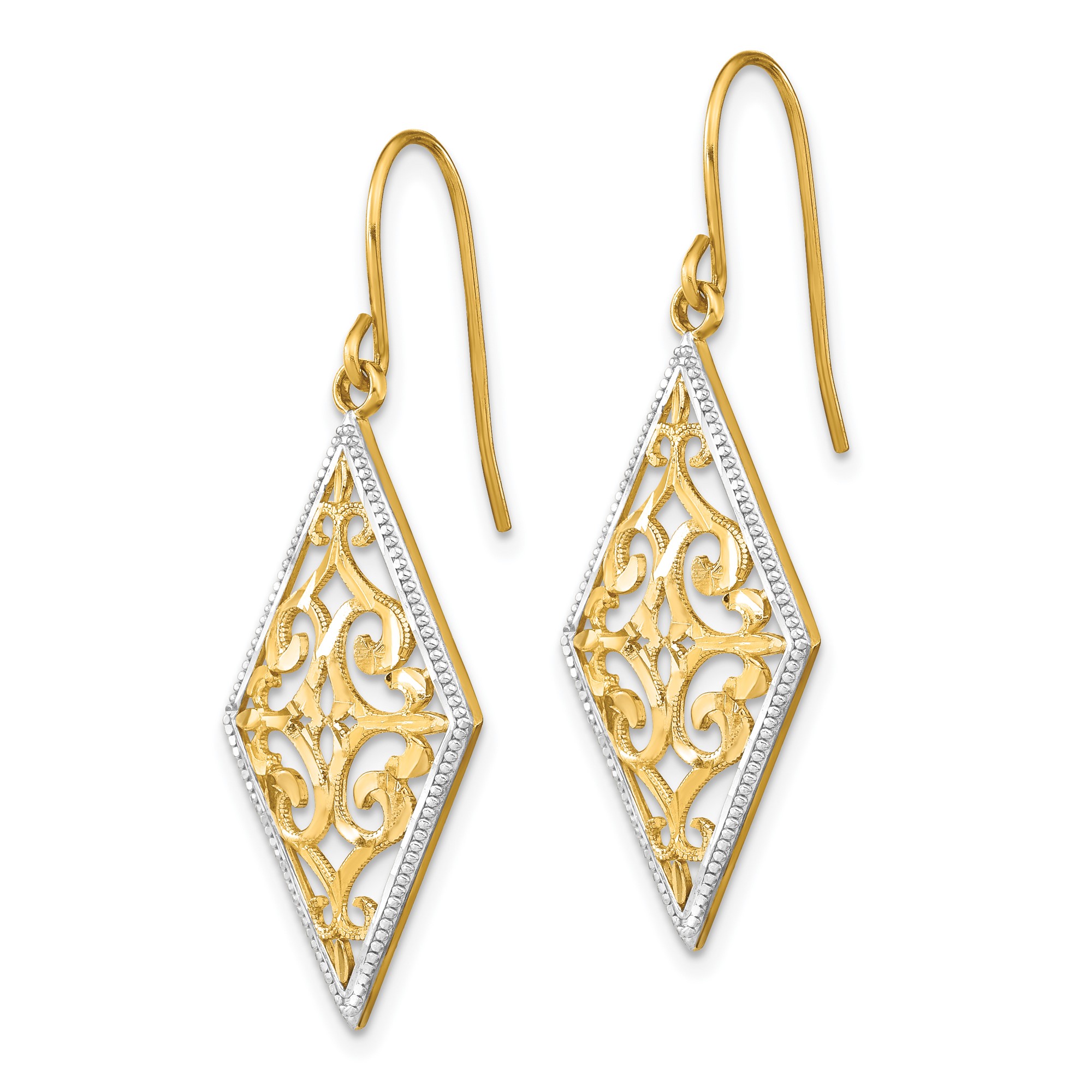 14k Yellow Gold Filigree Dangle Earrings detailed image 2
