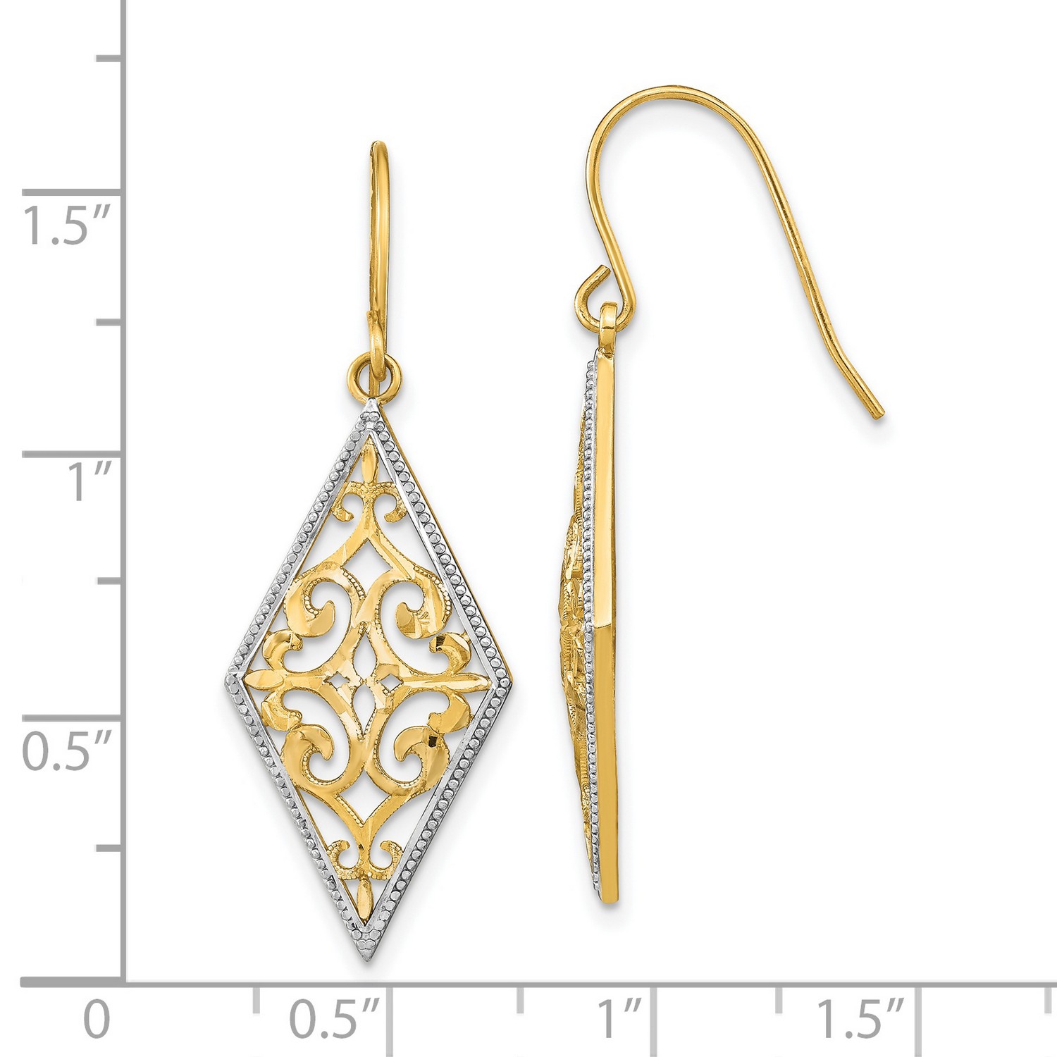 14k Yellow Gold Filigree Dangle Earrings detailed image 4