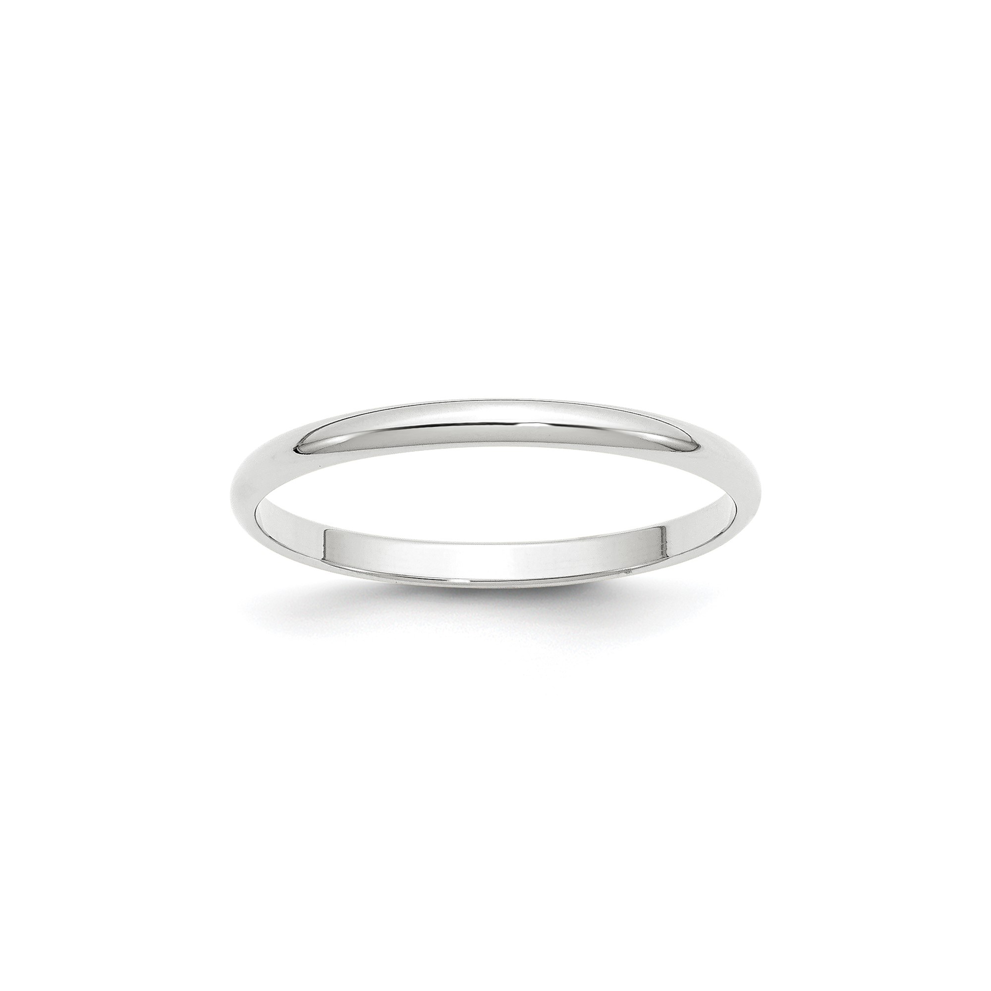 14K White Gold Half-Round Domed Wedding Band, Lightweight 2mm Wide, Comfort Fit
